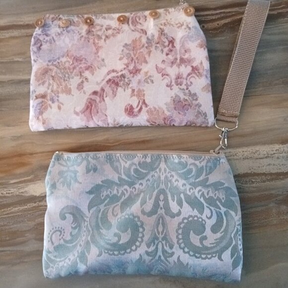 New Zippy Hanging Satin Wristlet Clutch Pouch Make-up Bags Button detail Florals - Picture 1 of 16